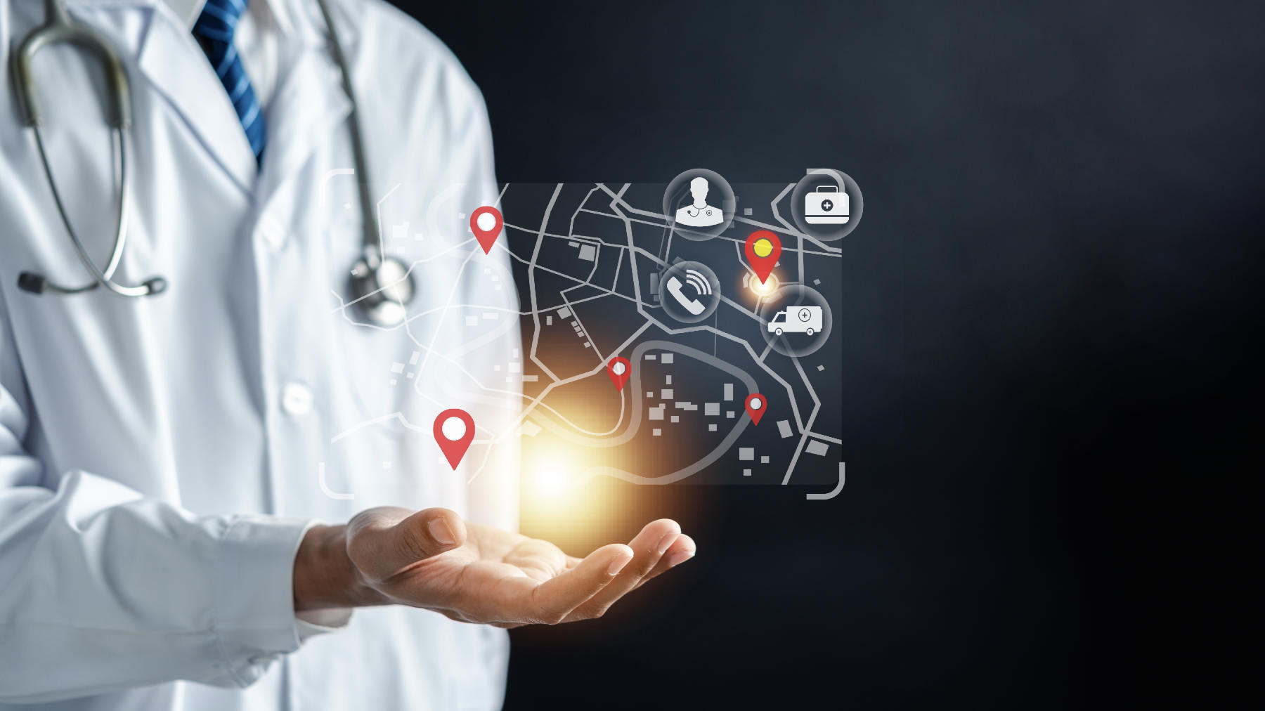 Doctor sharing location from GPS.